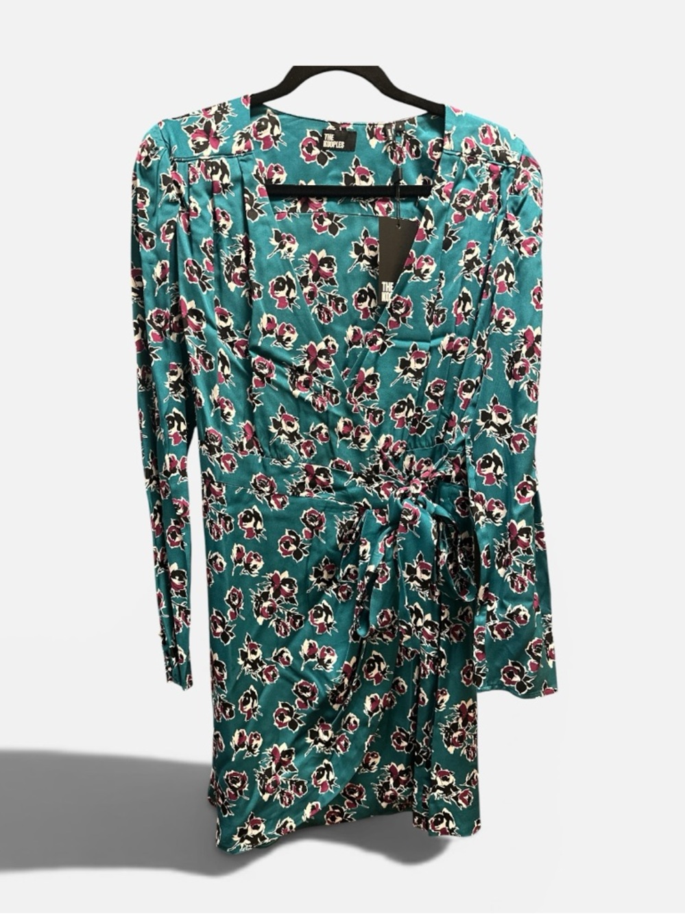 The Kooples Teal Floral Wrap Long Sleeve Dress